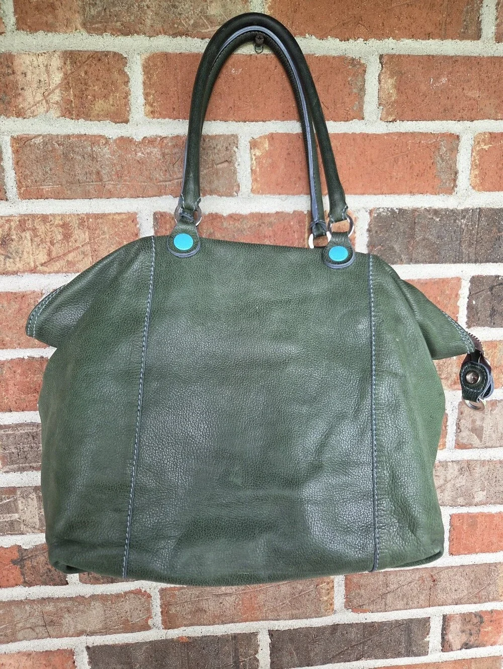 Gabs Green Leather Satchel with Turquoise Accents